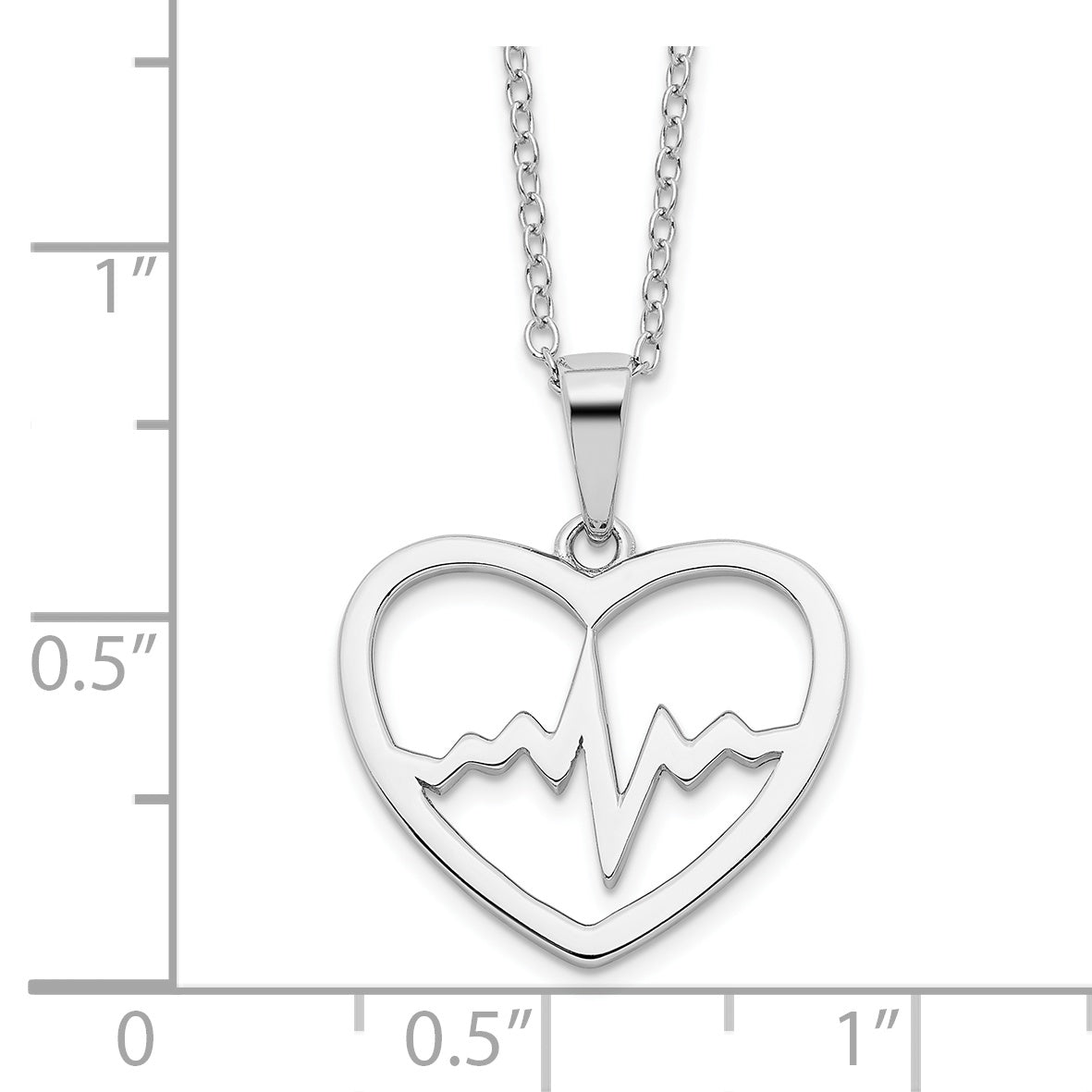 Sterling Silver Rhodium-plated Heartbeat in Heart 16in With 2in Ext Necklace