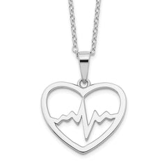 Sterling Silver Rhodium-plated Heartbeat in Heart 16in With 2in Ext Necklace