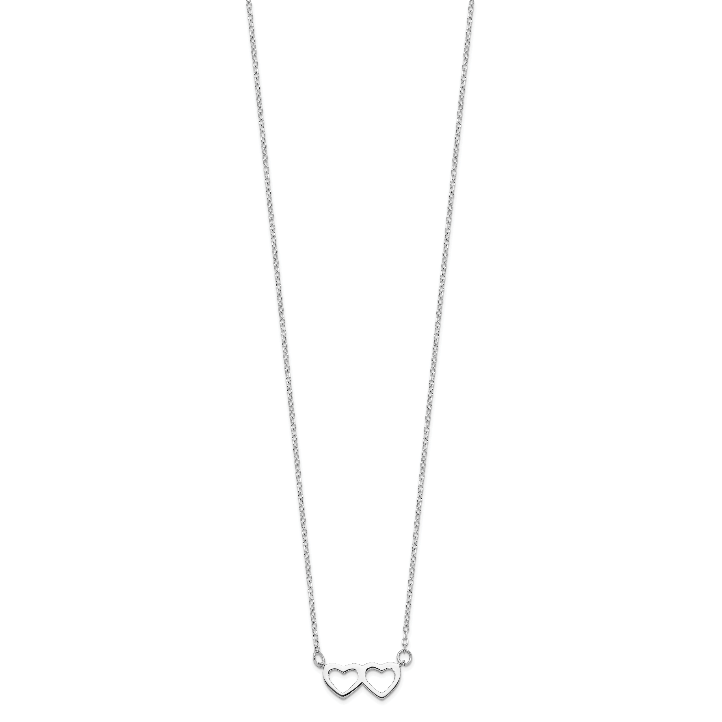 Sterling Silver Rhodium-plated Polished Double Linked Heart 16 inch Necklace with 2 inch extension Secondary image