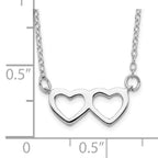 Sterling Silver Rhodium-plated Polished Double Linked Heart 16 inch Necklace with 2 inch extension