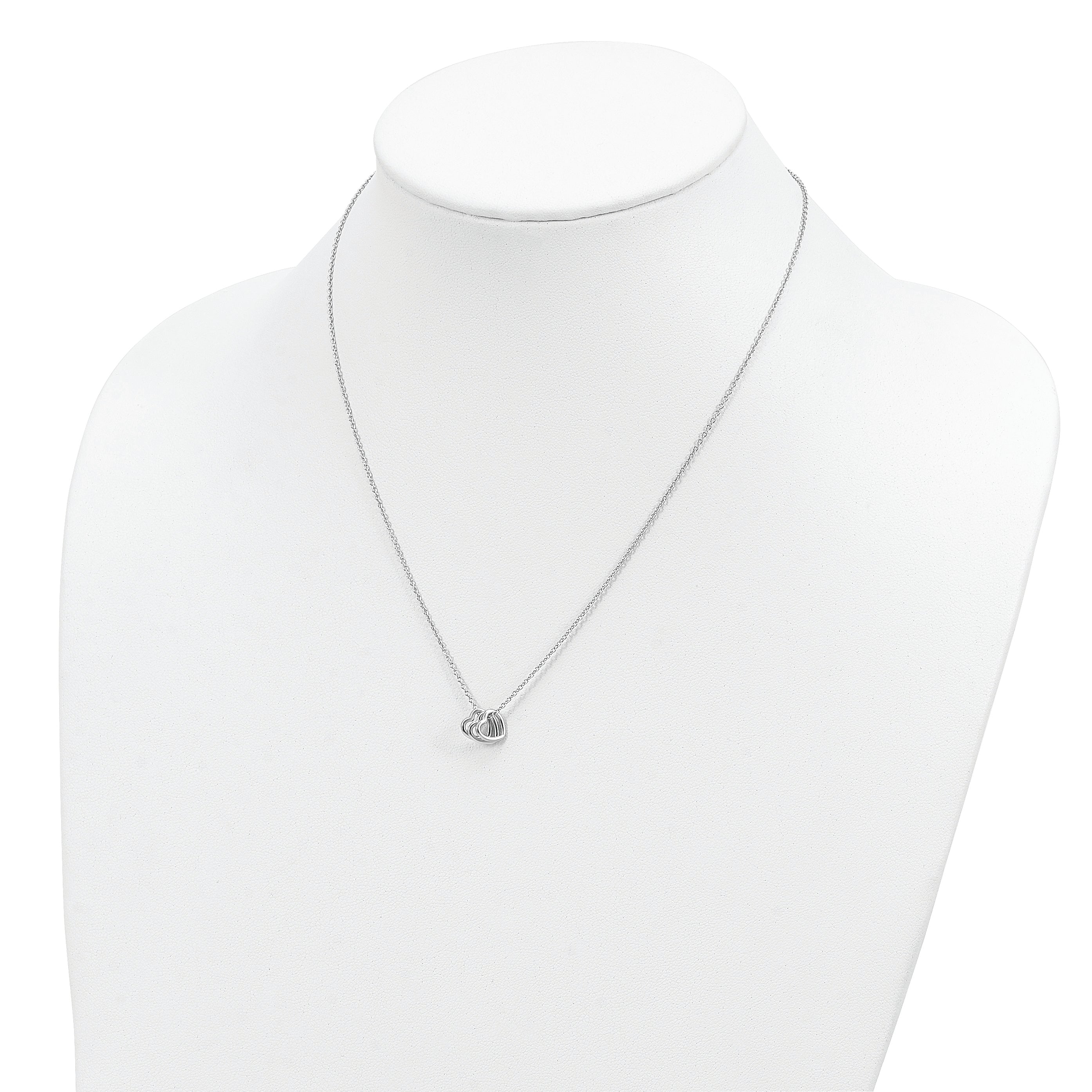 Sterling Silver Rhodium-plated 18in Hearts Necklace