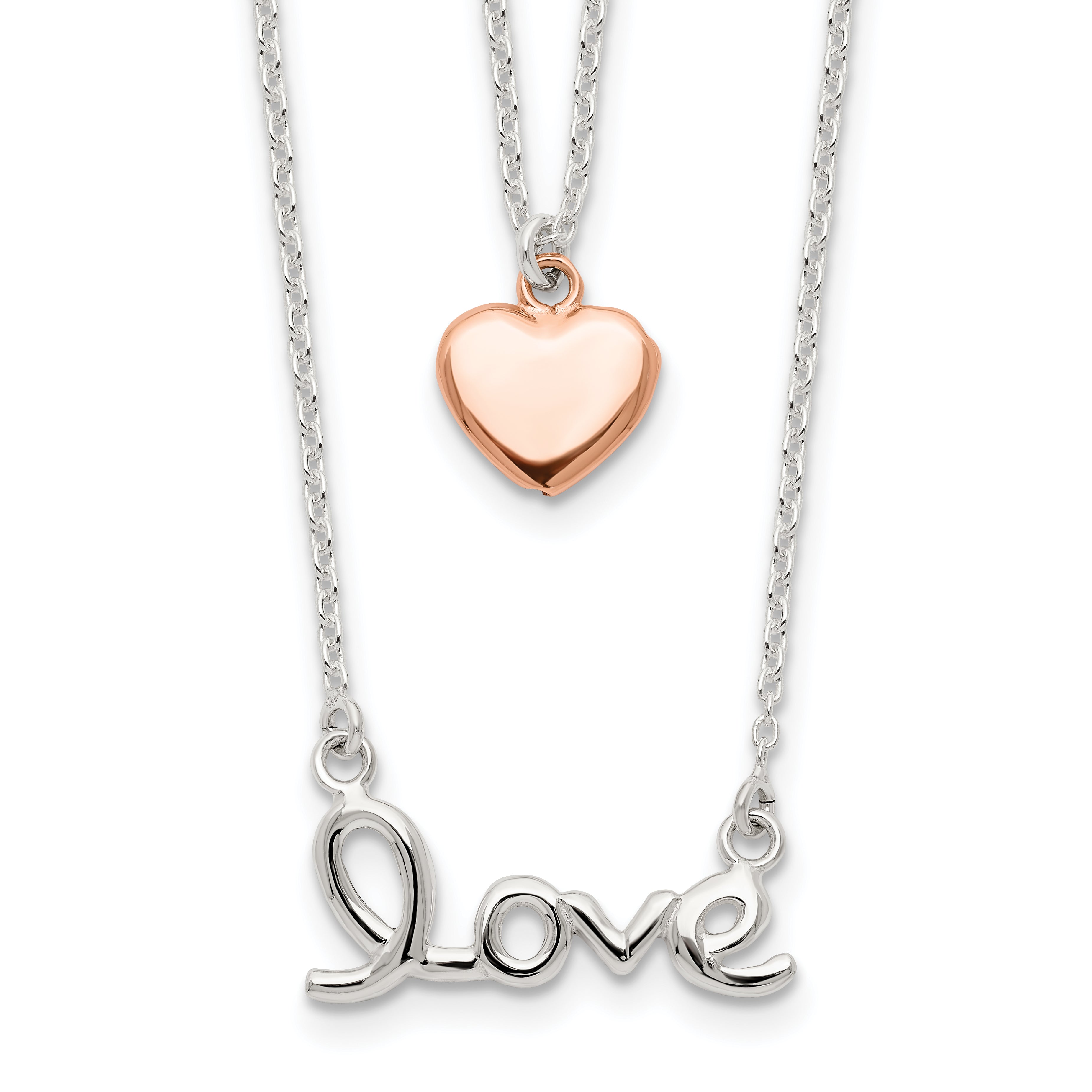 Sterling Silver Rose-tone LOVE and Heart 18in Necklace Main image