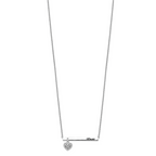 Sterling Silver Rhodium Plated Antiqued LOVE Bar with CZ Heart Dangle 16 inch Necklace