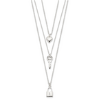 Sterling Silver Lock, Heart and Key Multi-Strand 16in Necklace