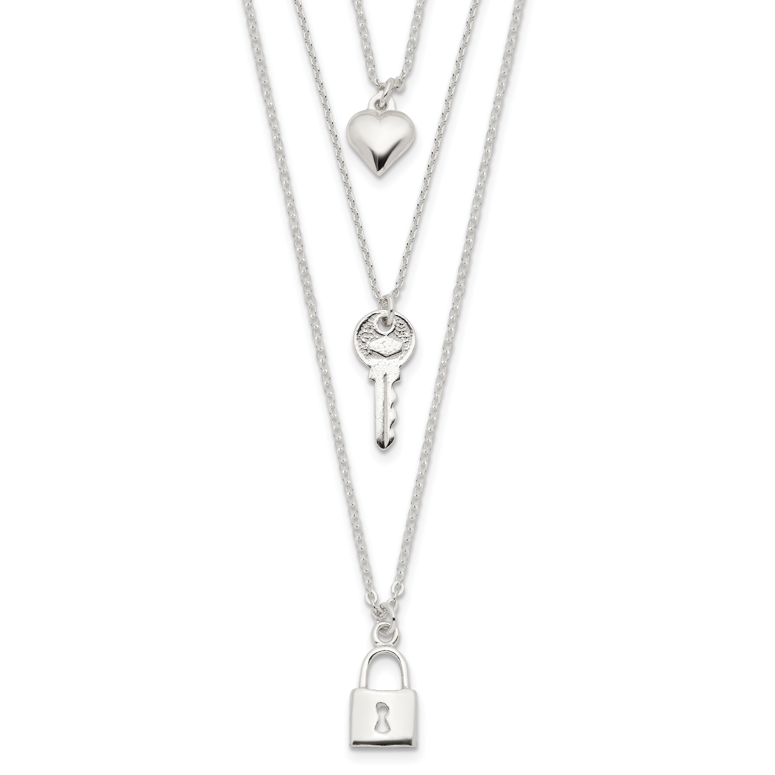 Sterling Silver Lock, Heart and Key Multi-Strand 16in Necklace Main image