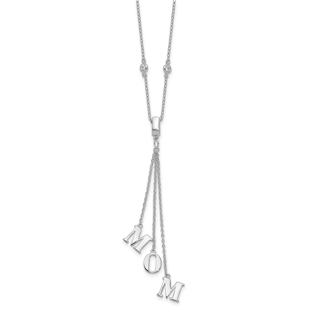 Sterling Silver Rhodium-plated CZ With 2in ext. MOM Y-Necklace