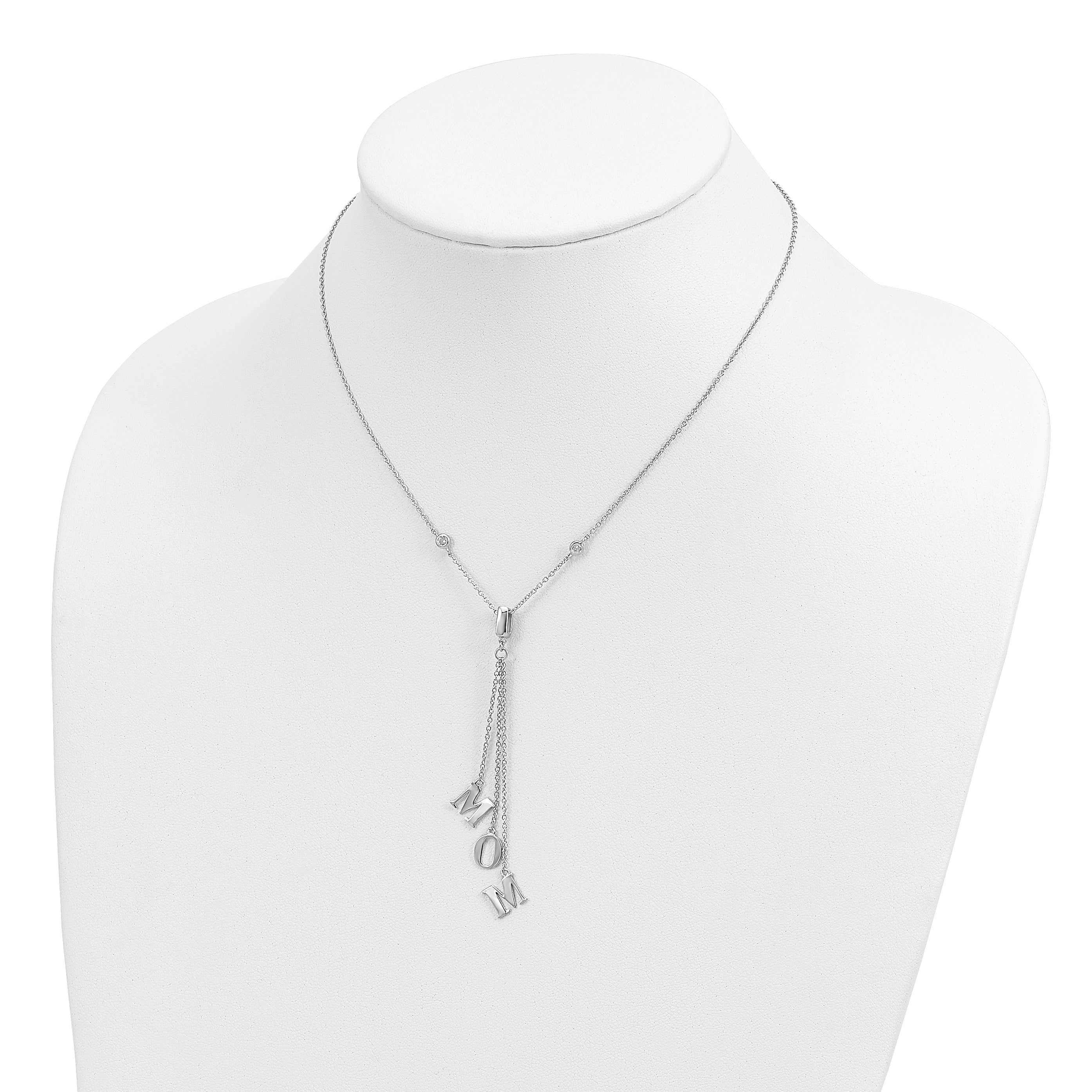 Sterling Silver Rhodium-plated CZ With 2in ext. MOM Y-Necklace