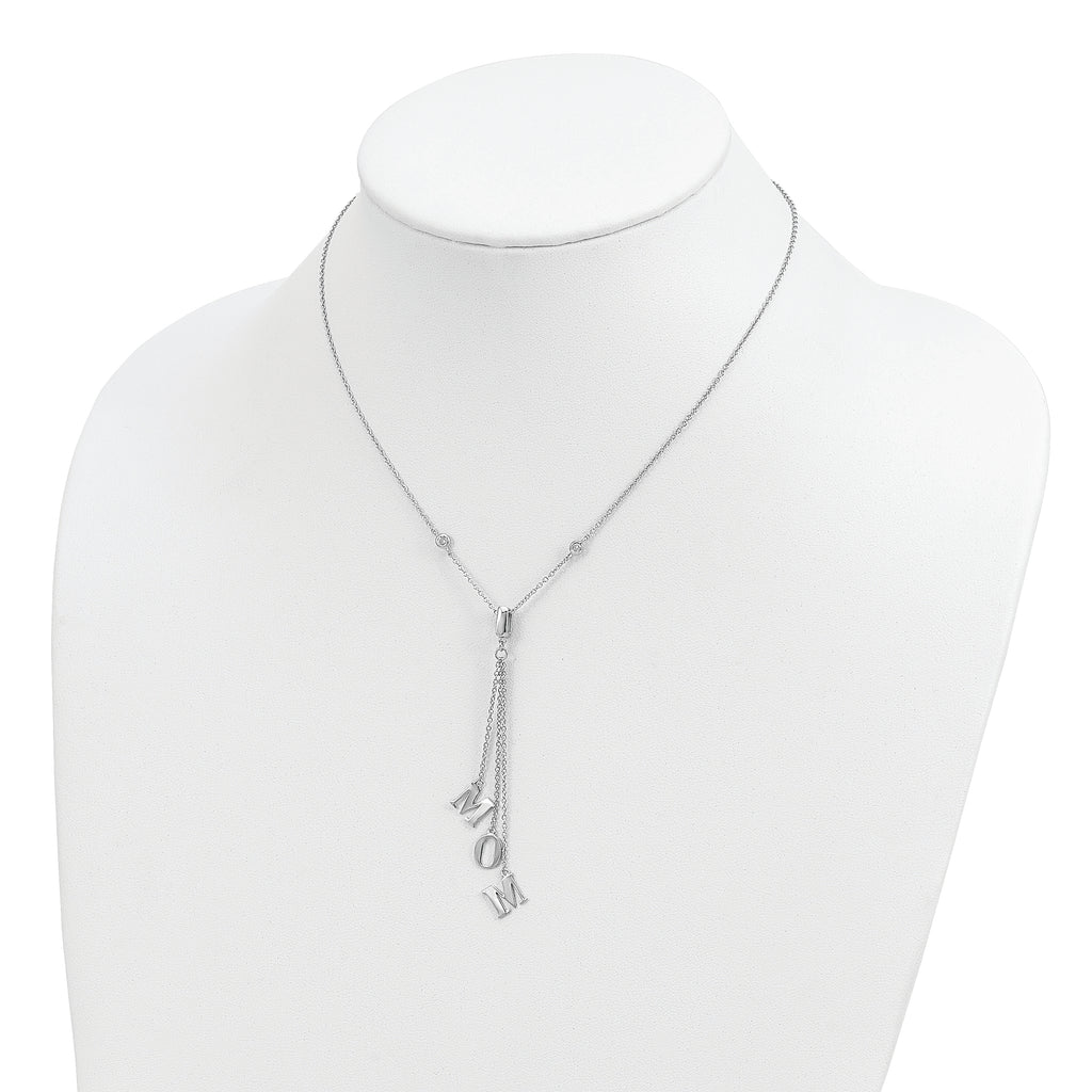 Sterling Silver Rhodium-plated CZ With 2in ext. MOM Y-Necklace