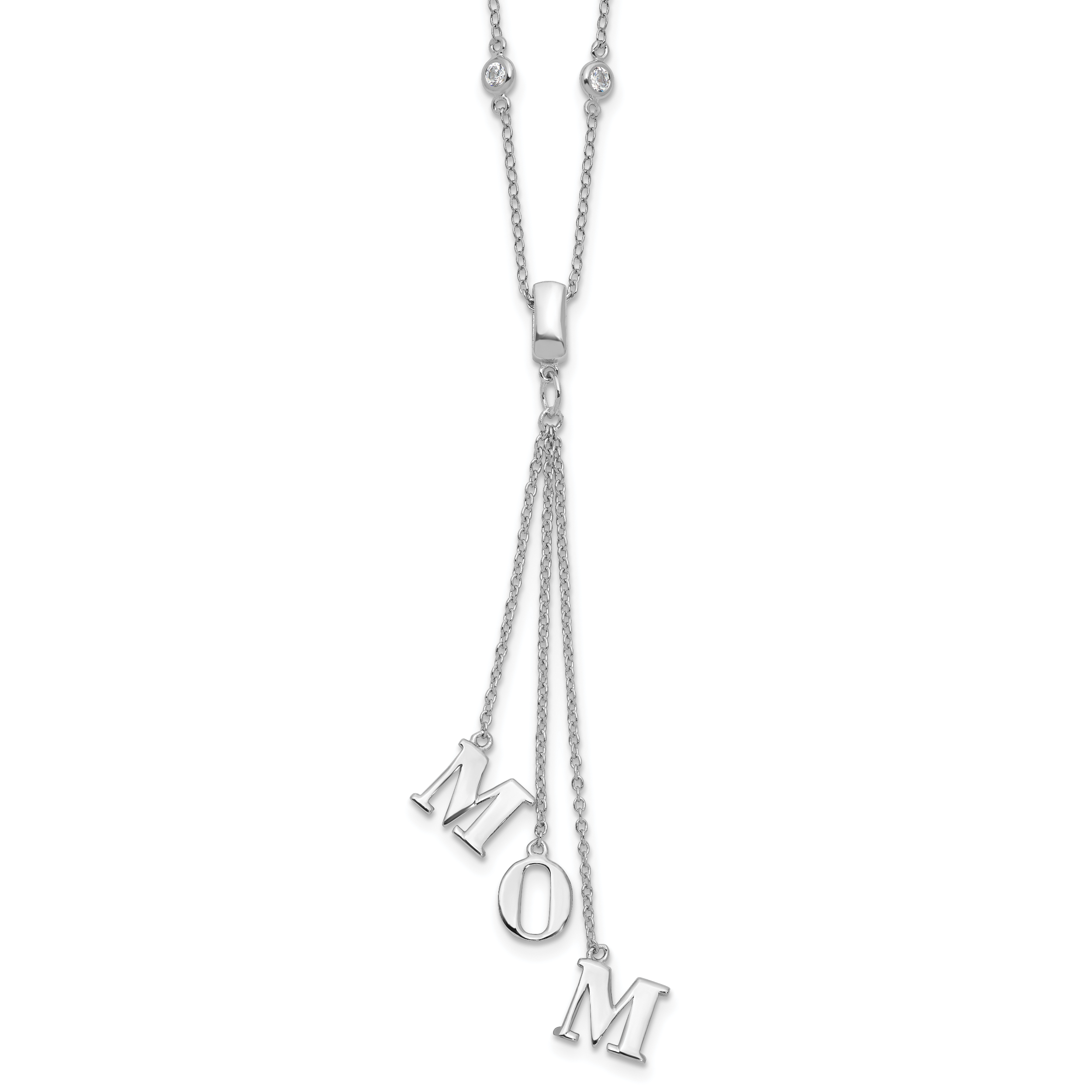 Sterling Silver Rhodium-plated CZ With 2in ext. MOM Y-Necklace Main image