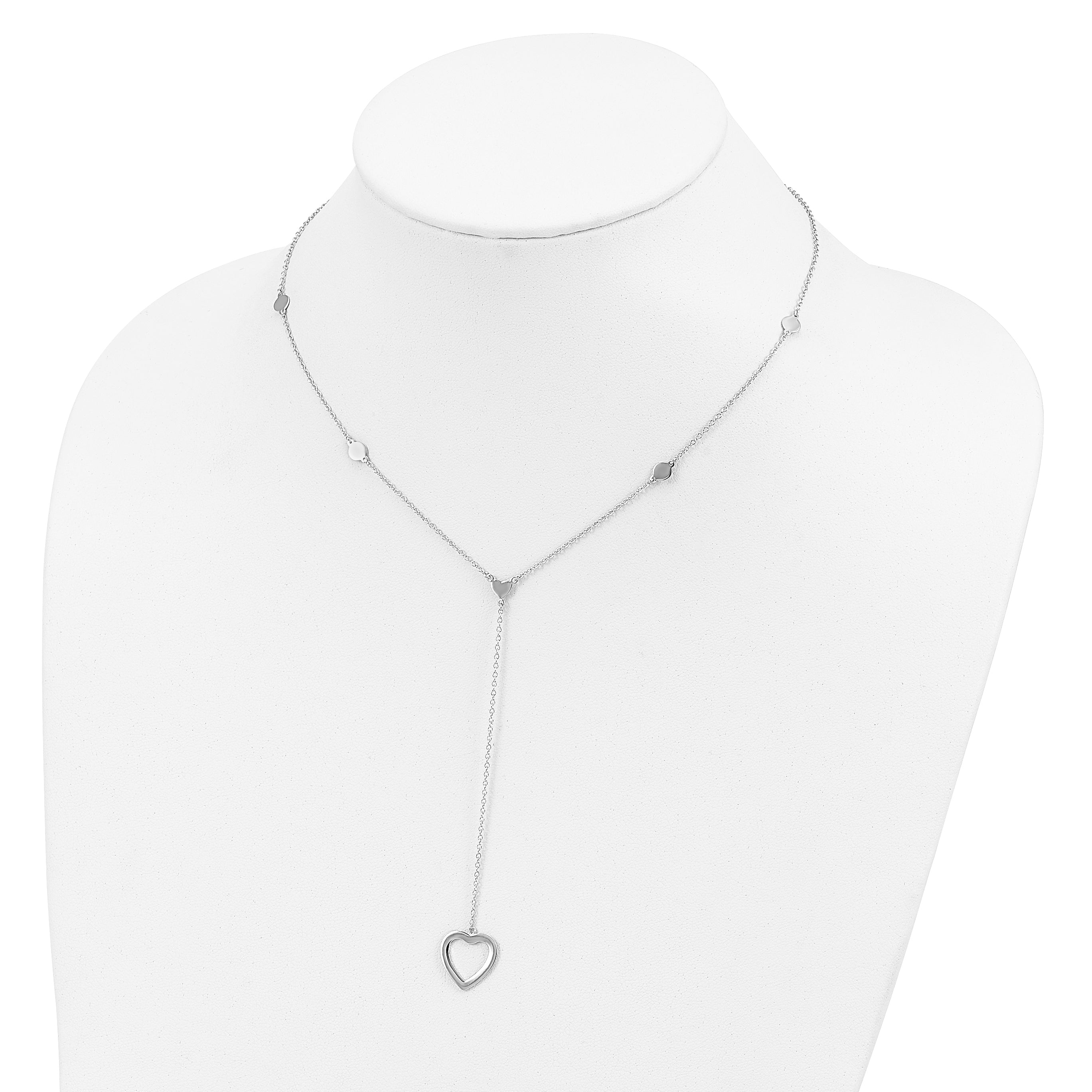 Sterling Silver Rhodium-plated Hearts With 2in ext. Y-Necklace