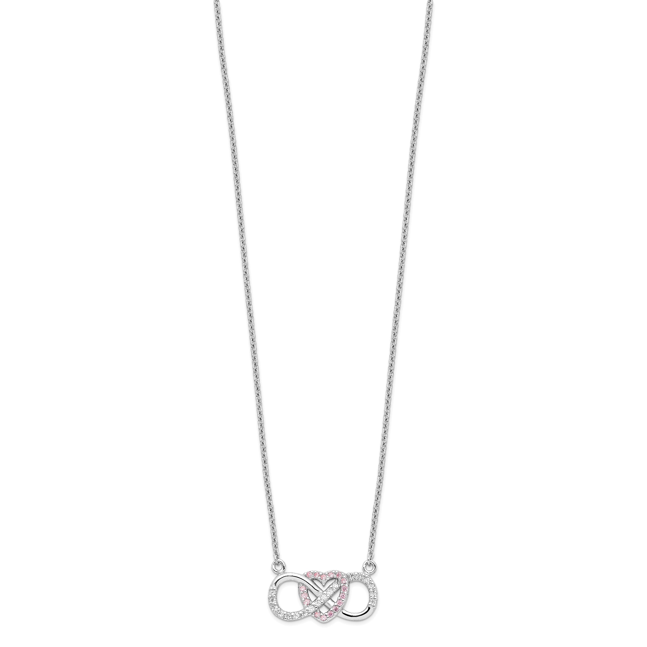 Sterling Silver Rhodium-plated With CZ Heart With Infinity Symbol Necklace