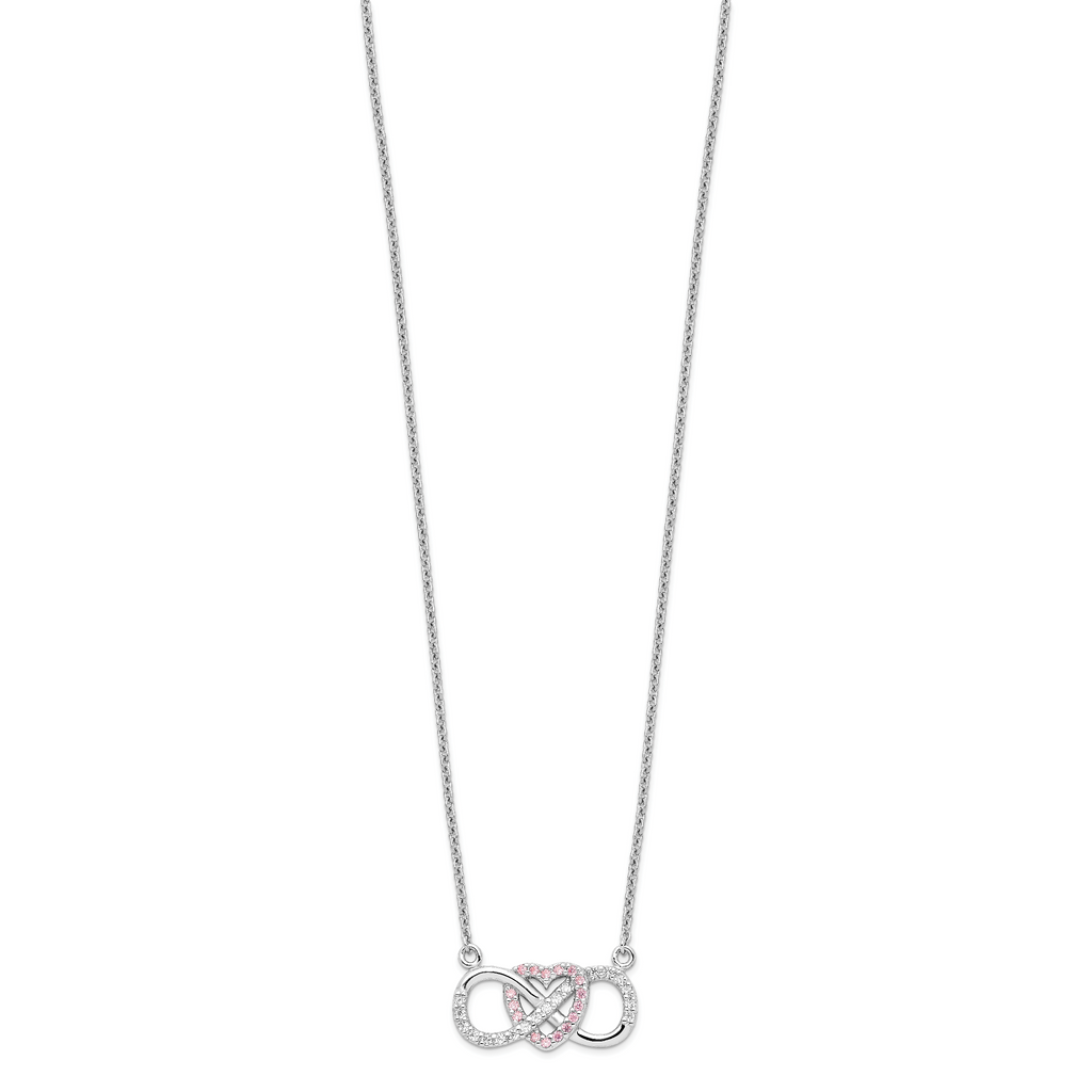 Sterling Silver Rhodium-plated With CZ Heart With Infinity Symbol Necklace