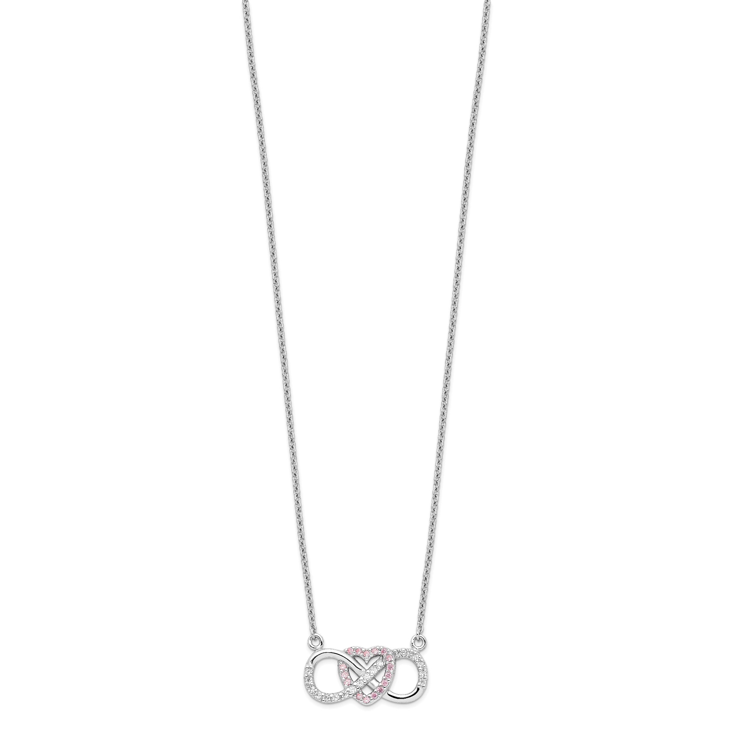 Sterling Silver Rhodium-plated With CZ Heart With Infinity Symbol Necklace