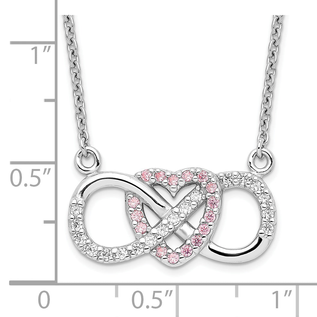 Sterling Silver Rhodium-plated With CZ Heart With Infinity Symbol Necklace