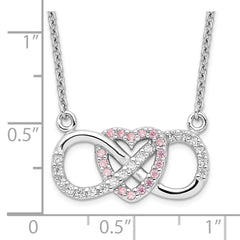 Sterling Silver Rhodium-plated With CZ Heart With Infinity Symbol Necklace
