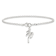 Sterling Silver 10inch Solid Polished Palm Tree Anklet
