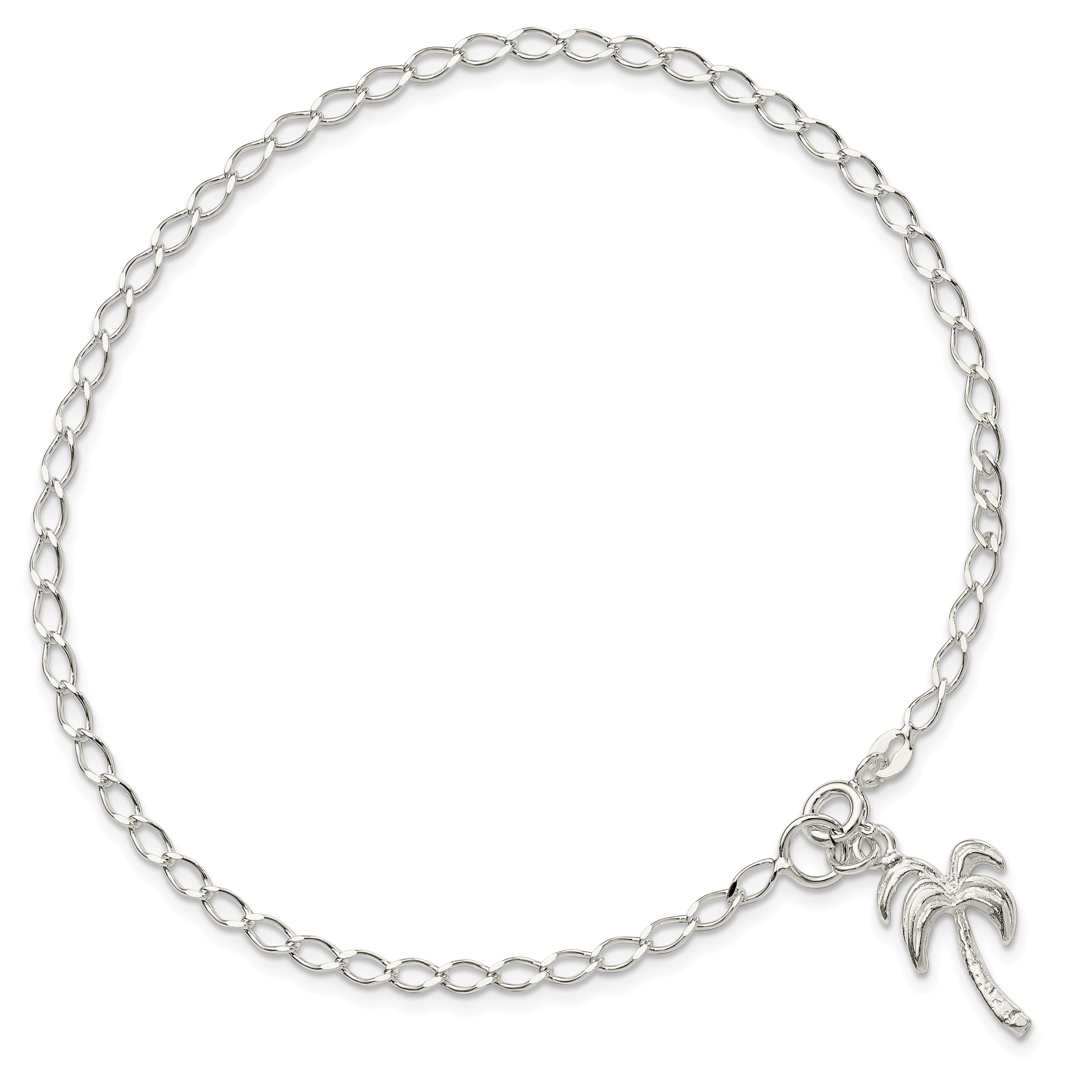 Sterling Silver 10inch Solid Polished Palm Tree Anklet