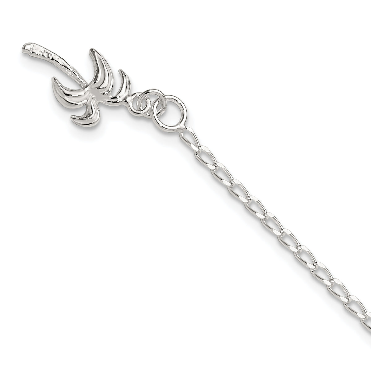 Sterling Silver 10inch Solid Polished Palm Tree Anklet