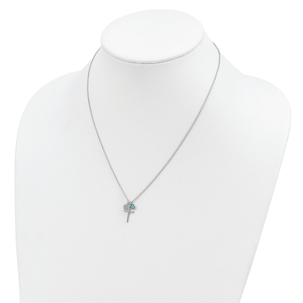 Sterling Silver Rhodium-plated Created Blue Opal Cross Necklace