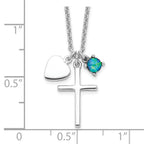 Sterling Silver Rhodium-plated Created Blue Opal Cross Necklace