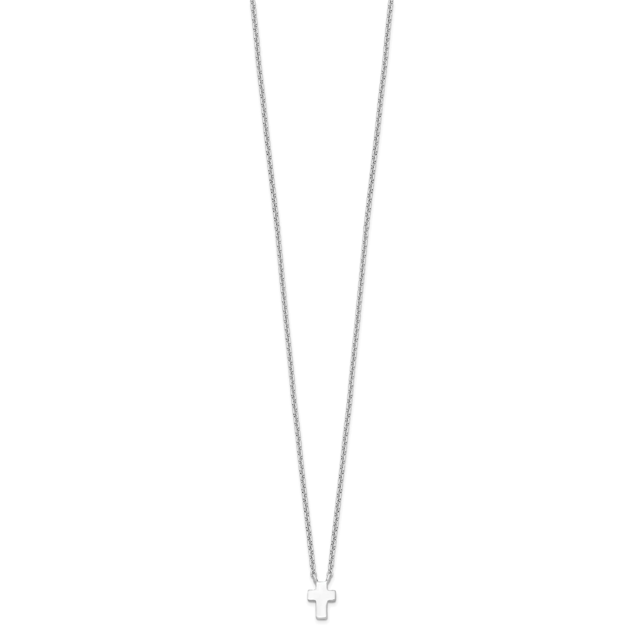 Sterling Silver Rhodium-plated With 2in ext. Polished Cross Necklace
