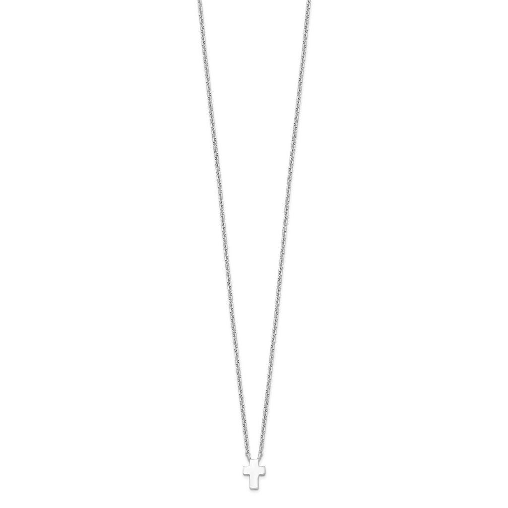Sterling Silver Rhodium-plated With 2in ext. Polished Cross Necklace