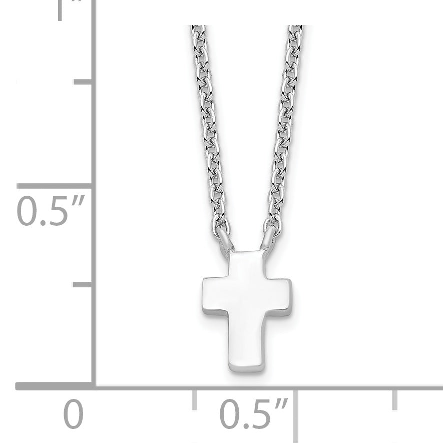 Sterling Silver Rhodium-plated With 2in ext. Polished Cross Necklace