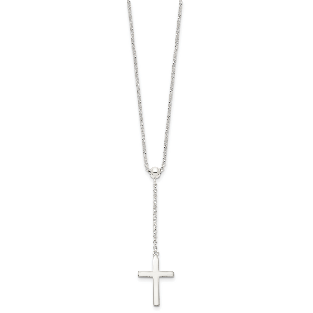 Sterling Silver Polished Cross Adjusts up to 23.5 inch Necklace