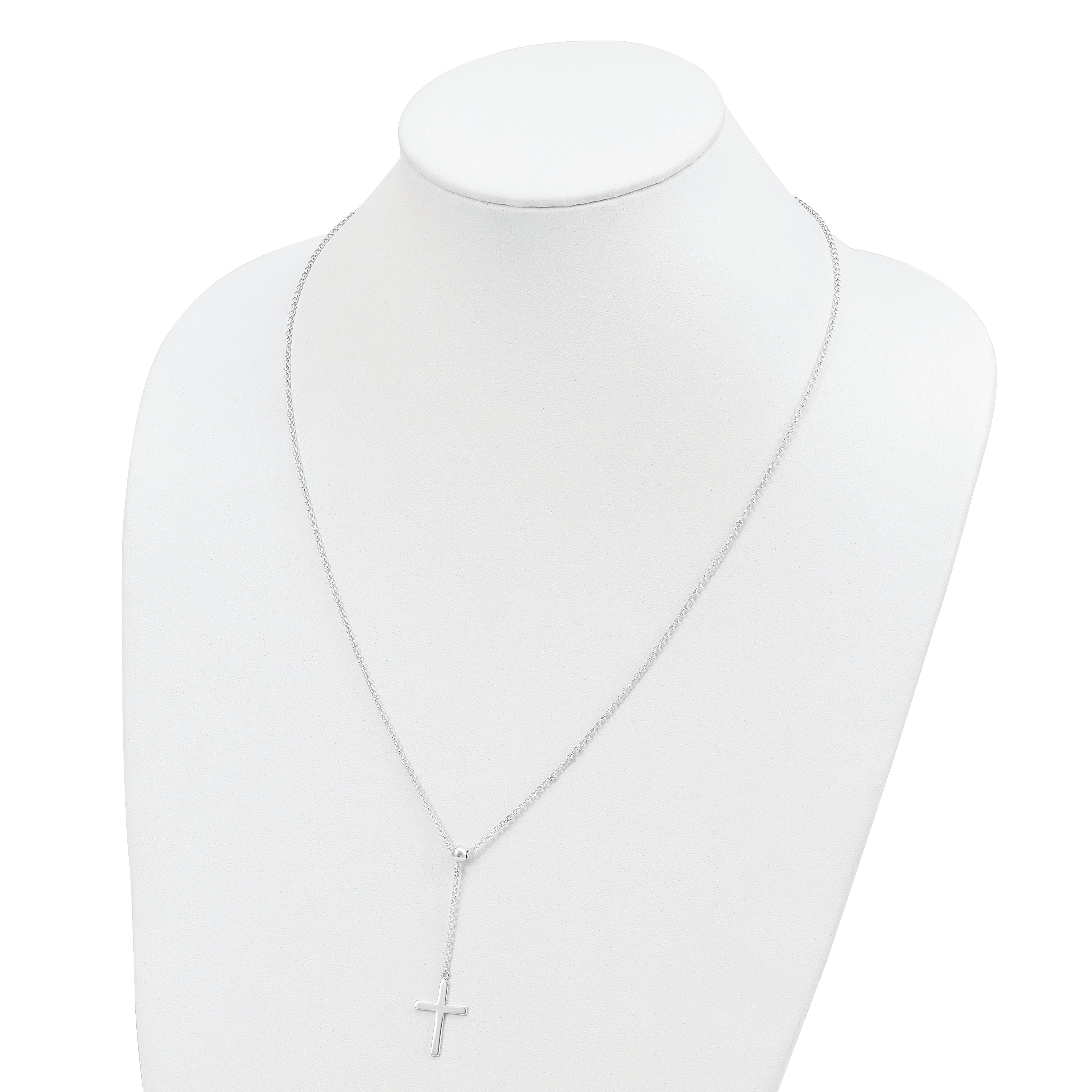 Sterling Silver Polished Cross Adjusts up to 23.5 inch Necklace