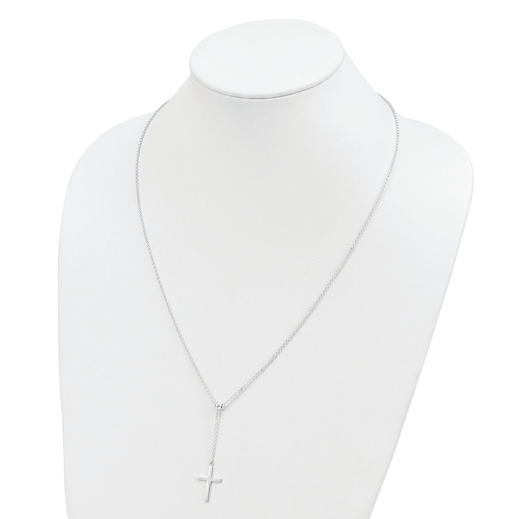 Sterling Silver Polished Cross Adjusts up to 23.5 inch Necklace