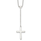 Sterling Silver Polished Cross Adjusts up to 23.5 inch Necklace