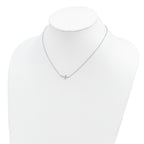 Sterling Silver Rhodium-plated CZ Sideways Cross 16 inch Necklace with 2 inch extension