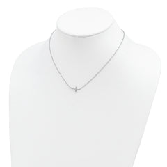 Sterling Silver Rhodium-plated CZ Sideways Cross 16 inch Necklace with 2 inch extension