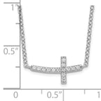 Sterling Silver Rhodium-plated CZ Sideways Cross 16 inch Necklace with 2 inch extension