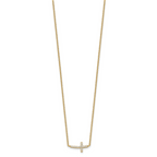 Sterling Silver Gold-tone CZ Sideways Cross With 2 inch ext Necklace