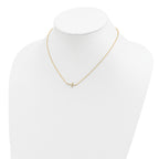 Sterling Silver Gold-tone CZ Sideways Cross With 2 inch ext Necklace