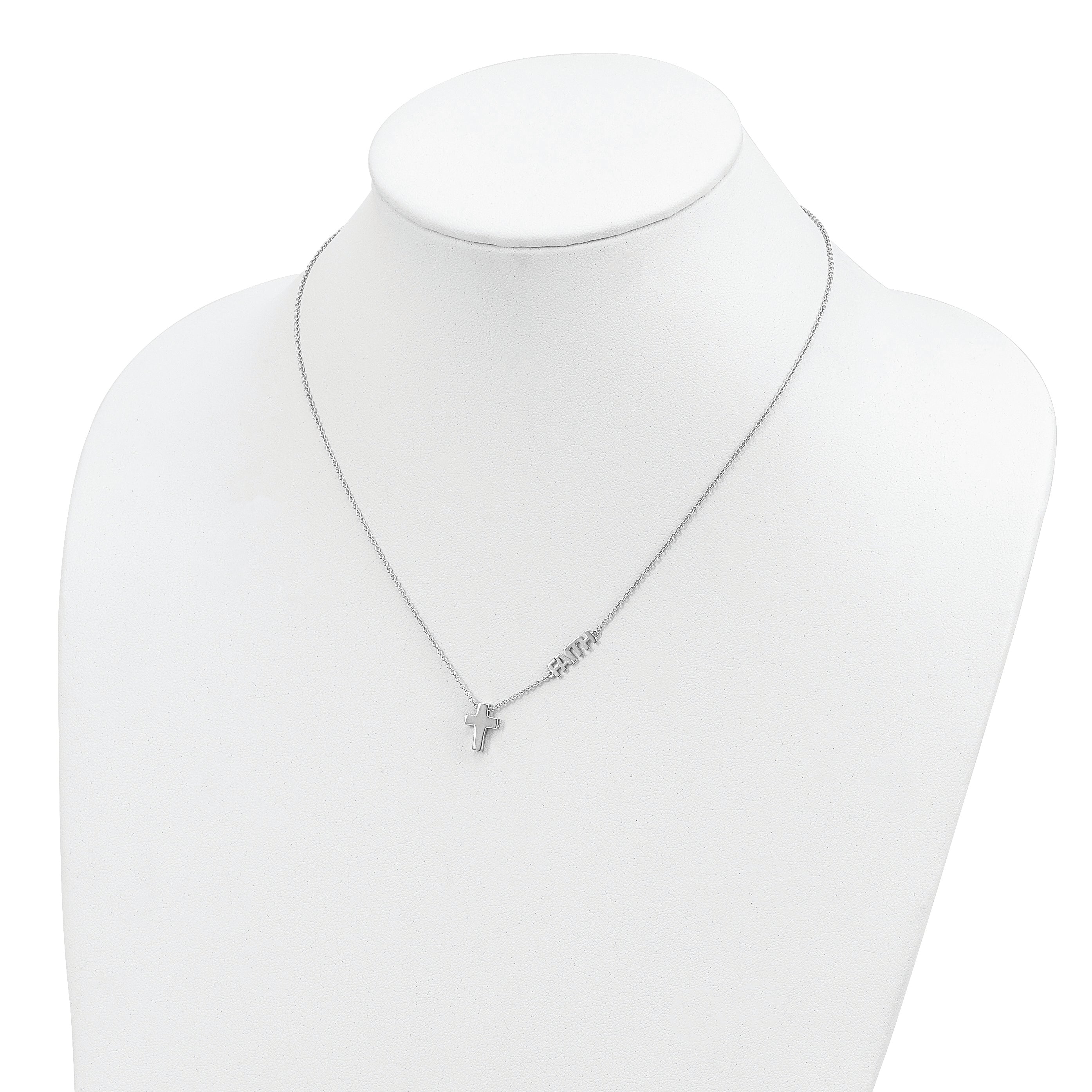 Sterling Silver Rhodium-plated FAITH With Cross Necklace