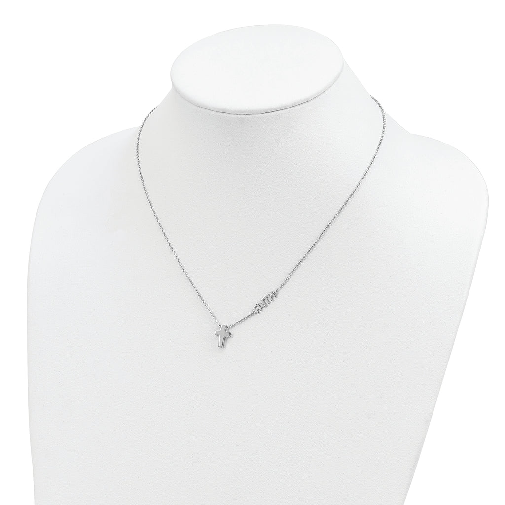 Sterling Silver Rhodium-plated FAITH With Cross Necklace