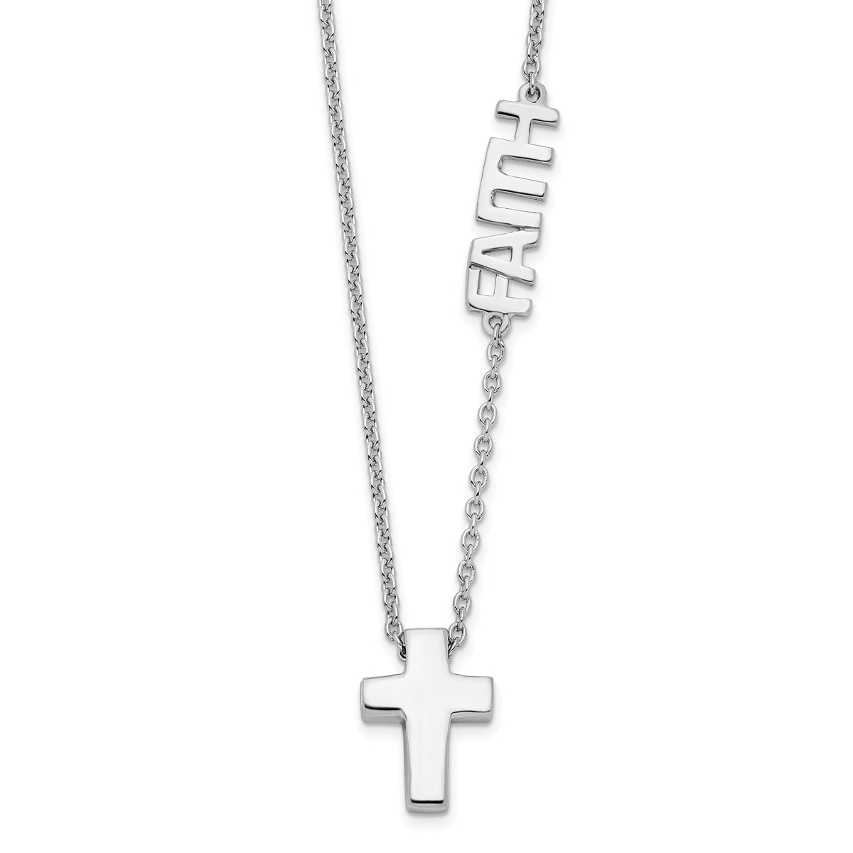 Sterling Silver Rhodium-plated FAITH With Cross Necklace