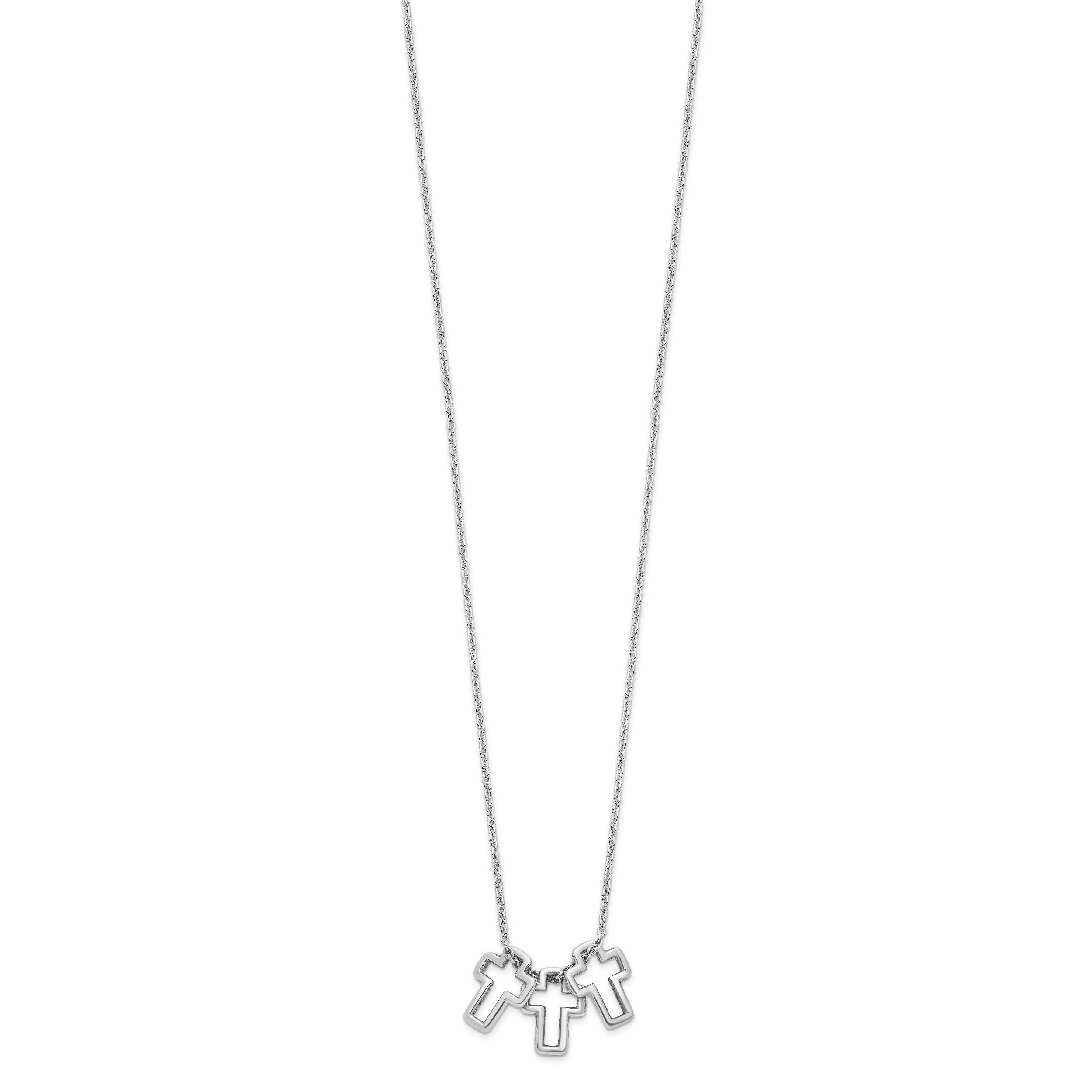 Sterling Silver Rhodium-plated 18in 3-Cross Necklace Secondary image