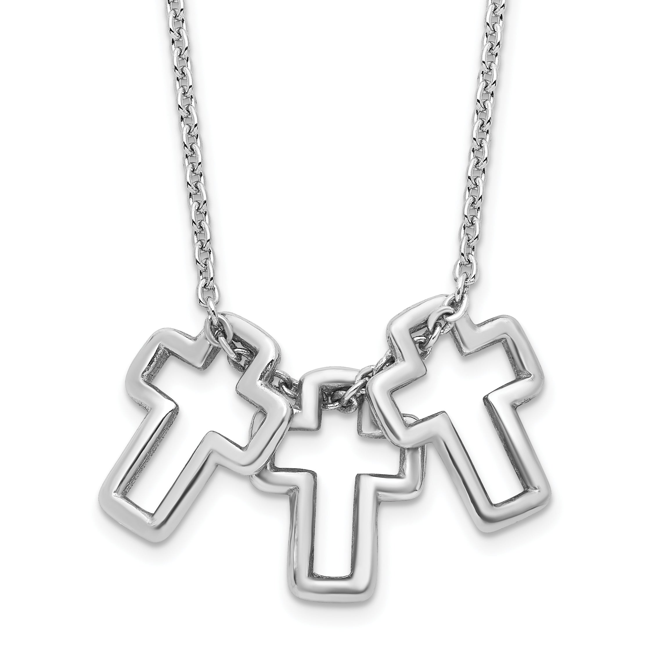 Sterling Silver Rhodium-plated 18in 3-Cross Necklace Main image