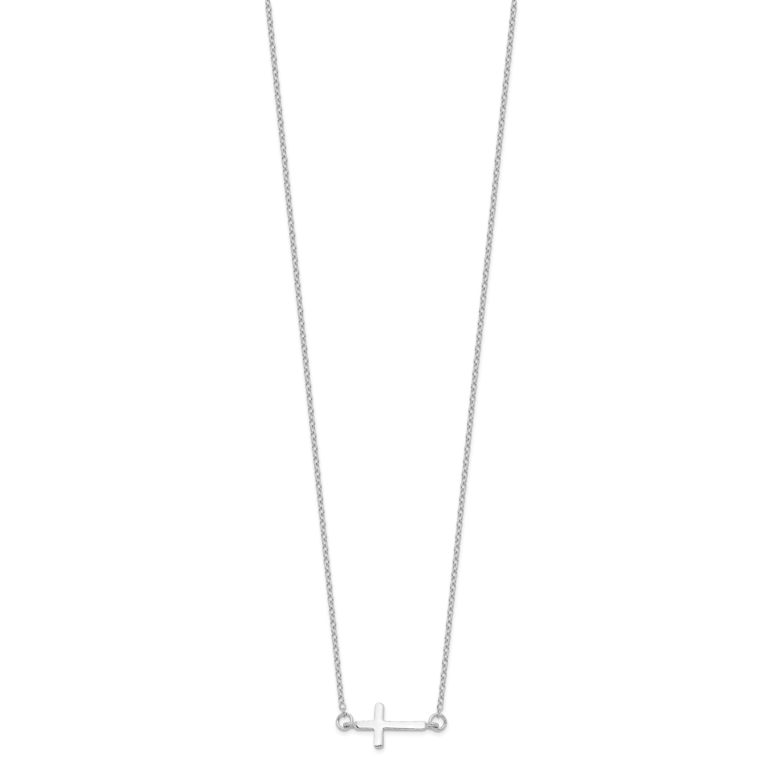 Sterling Silver Rhodium-plated With  2in ext. Sideways Cross Necklace