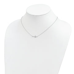 Sterling Silver Rhodium-plated With  2in ext. Sideways Cross Necklace