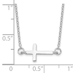 Sterling Silver Rhodium-plated With  2in ext. Sideways Cross Necklace