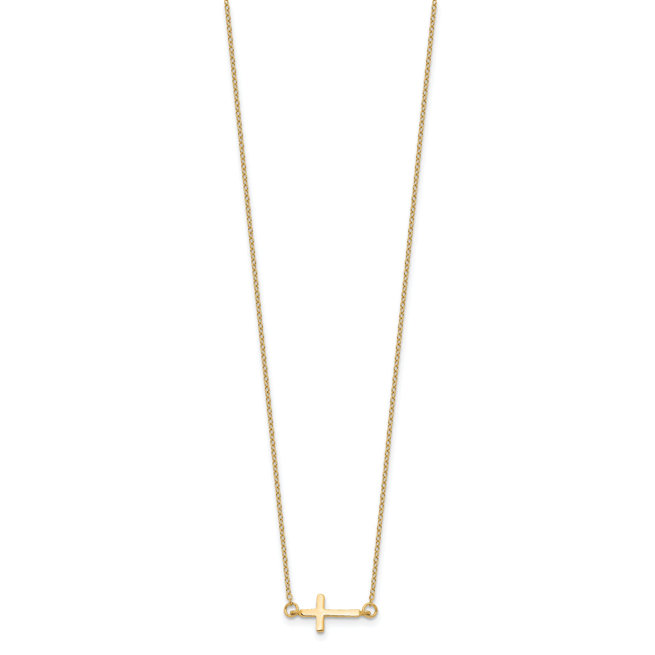 Sterling Silver Gold-tone With  2in ext. Sideways Cross Necklace