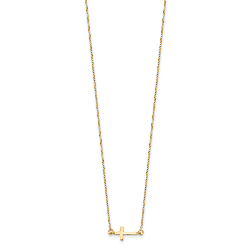 Sterling Silver Gold-tone With  2in ext. Sideways Cross Necklace