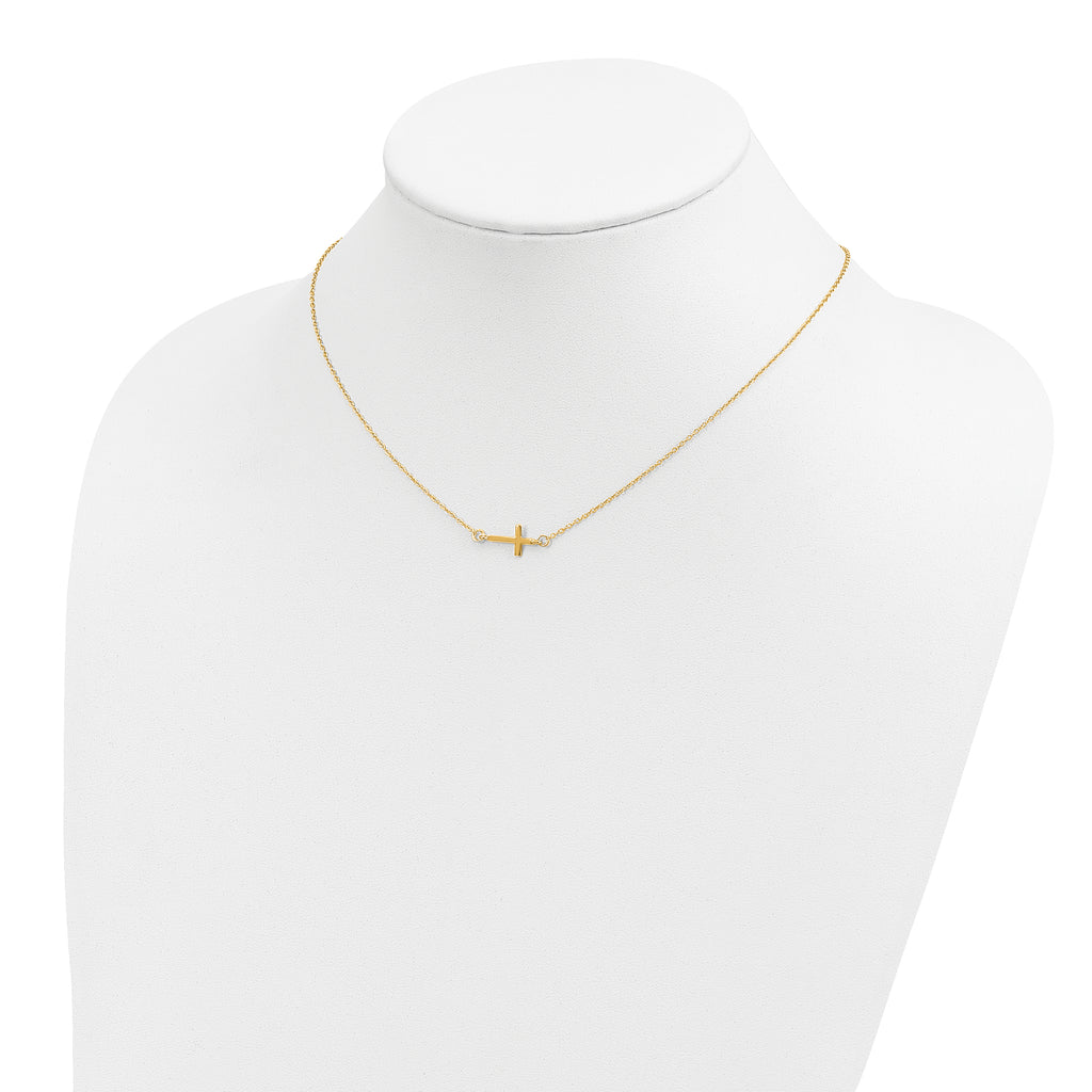 Sterling Silver Gold-tone With  2in ext. Sideways Cross Necklace