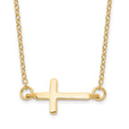Sterling Silver Gold-tone With  2in ext. Sideways Cross Necklace