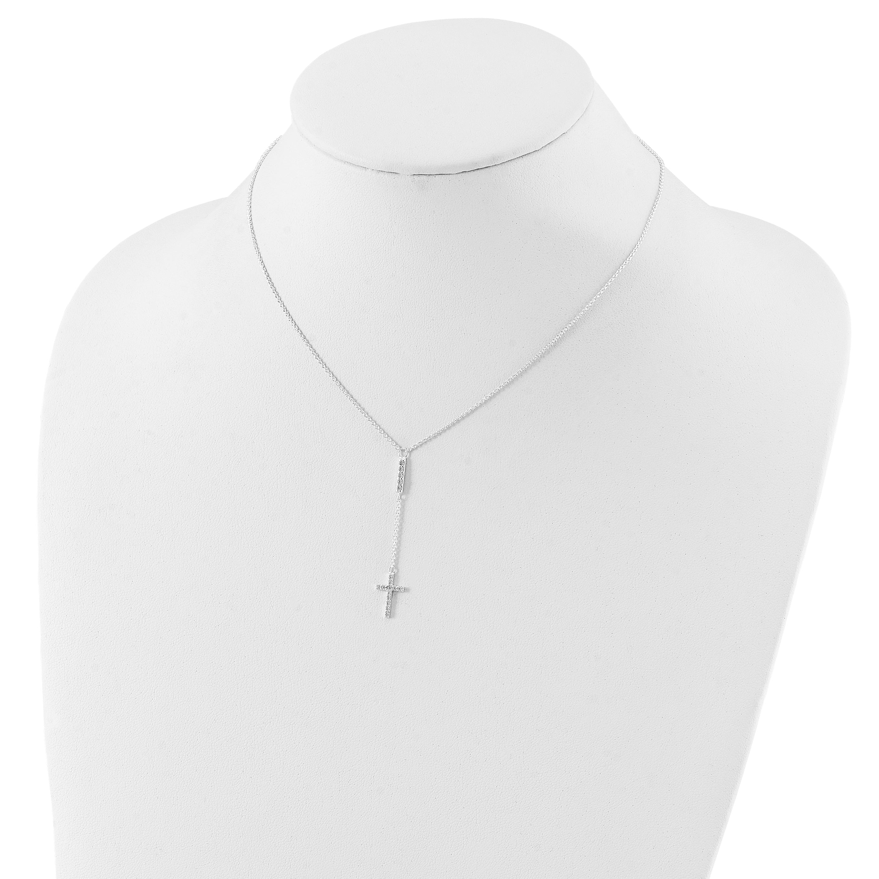 Sterling Silver CZ 16in Cross Necklace