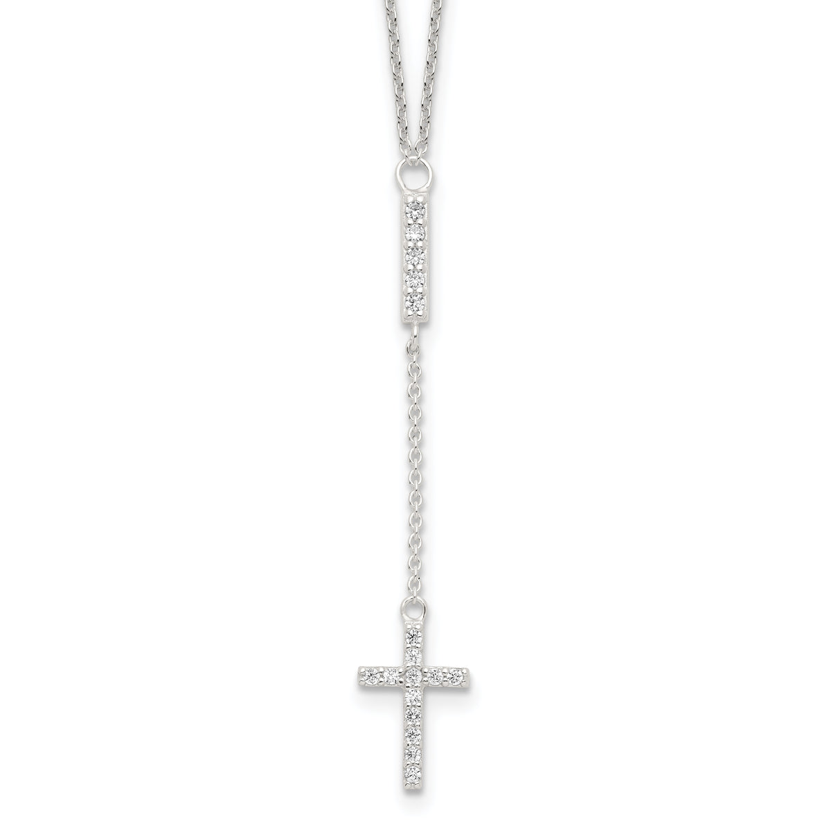 Sterling Silver CZ 16in Cross Necklace